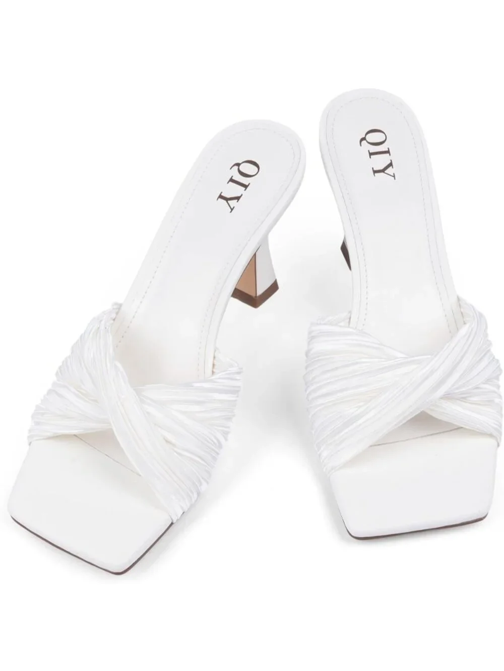 Women's White Mid Square Toe Heeled Slip On Rubber Sandals Shoes